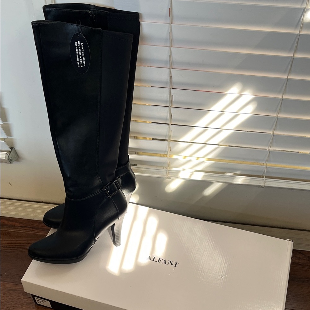 Alfani Women's Black Heeled Boots with Buckle